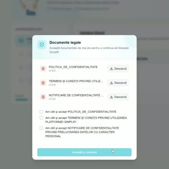 Pasul 3 — Acceptă documentele legale